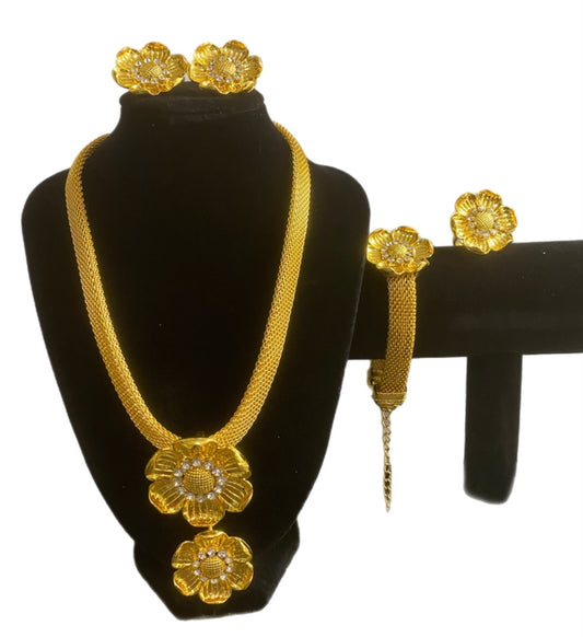Parure de Bijoux Dorée Motif Fleur Éclatante
